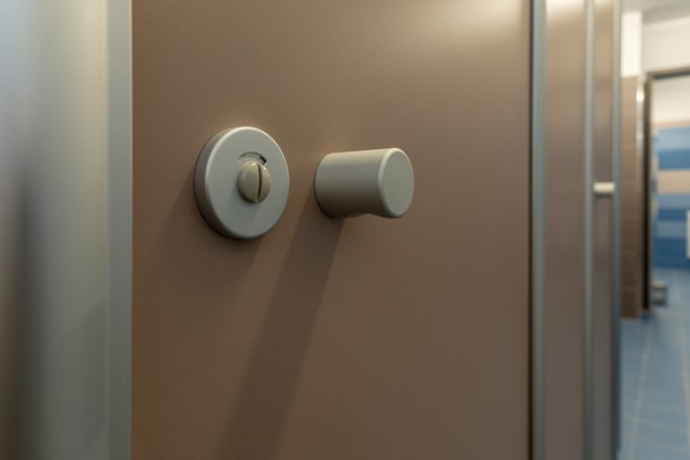 CT13-1, Dekor Cappuccino 0319, Beschläge Aluminium, Aluminium EV1 eloxiert (Chemnitzer Trennwände, WC-Trennwand Hersteller, WC-Trennwände, Trennwandsysteme, Toilettentrennwände, Sanitärtrennwände)