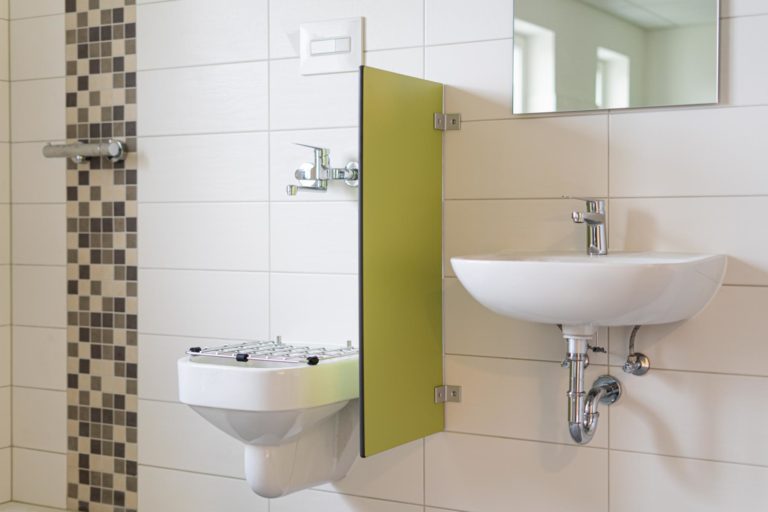 CT13-1 Schamwand 400x900 mm Dekor Vivo 0024 Doppelwinkel Aluminium EV1 eloxiert (Chemnitzer Trennwände, WC-Trennwand Hersteller, WC-Trennwände, Trennwandsysteme, Toilettentrennwände, Sanitärtrennwände)